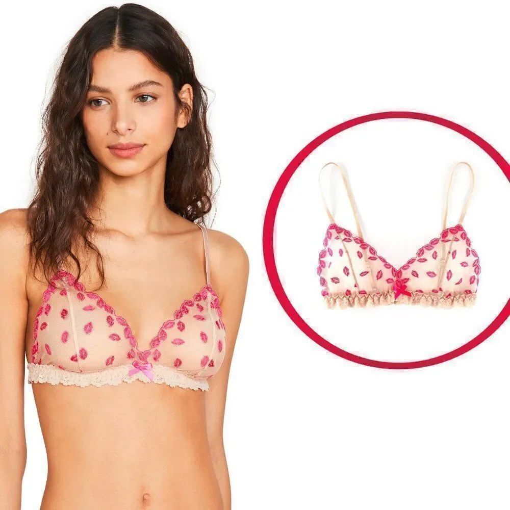 💋 NWT Hanky Panky Sheer Tulle Mesh Lips Kisses Mmmwah Bralette SIZE XS